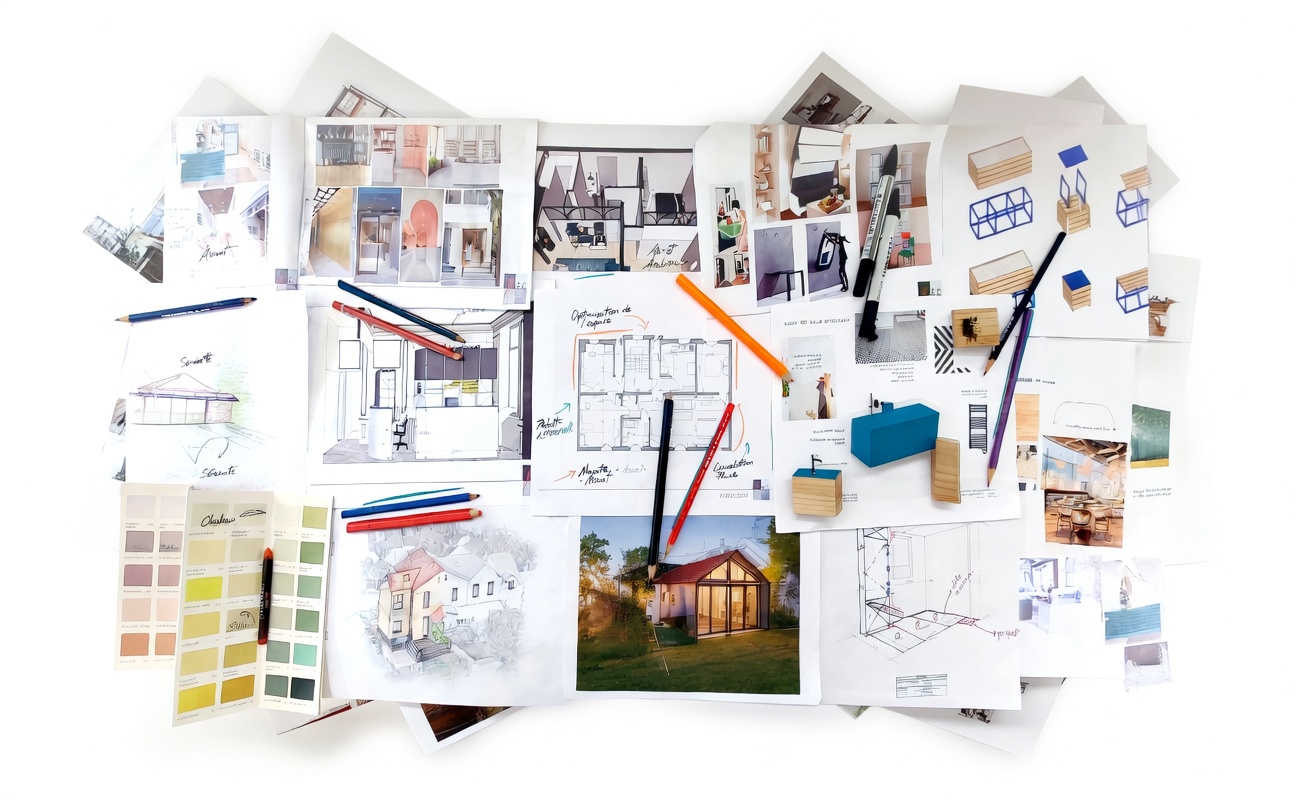 Planches de travail · esquisses & matériaux d'architecture intérieure